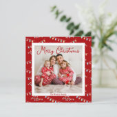Schattigee rode vrolijke kerstverlichting Familief Feestdagenkaart (Staand voorkant)
