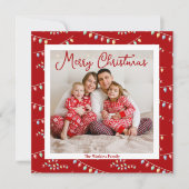 Schattigee rode vrolijke kerstverlichting Familief Feestdagenkaart (Voorkant)