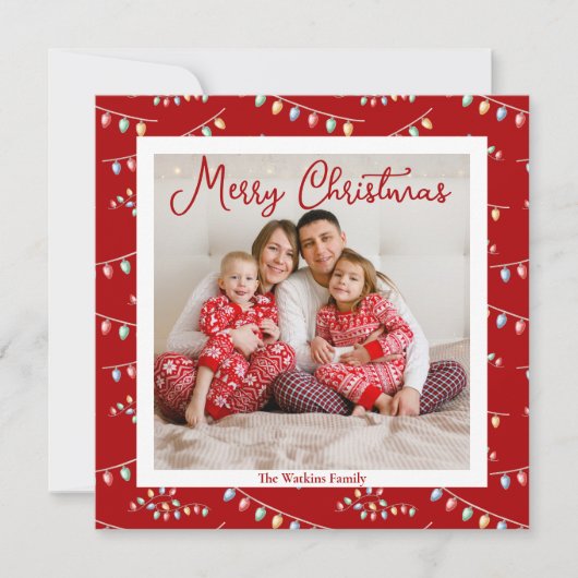 Schattigee rode vrolijke kerstverlichting Familief Feestdagenkaart (Voorkant)