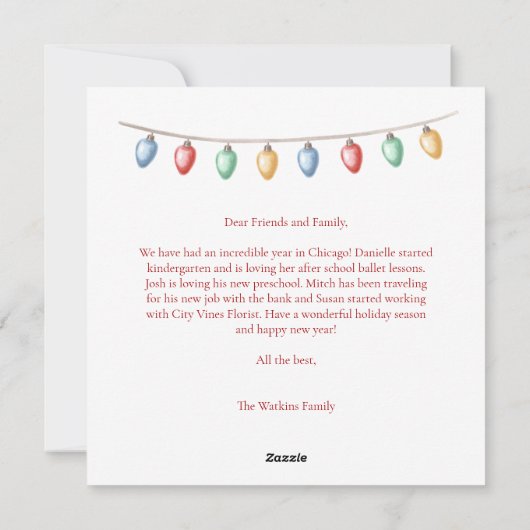 Schattigee rode vrolijke kerstverlichting Familief Feestdagenkaart (Achterkant)