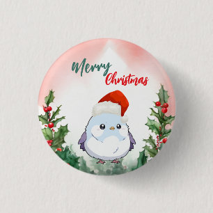 Schattigee Rode Vrolijke Kerstvogel Kerstfeest Ronde Button 3,2 Cm