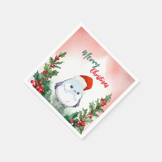 Schattigee Rode Vrolijke Kerstvogel Kerstfeest Servet (Hoek)