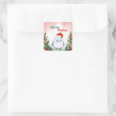 Schattigee Rode Vrolijke Kerstvogel Kerstfeest Vierkante Sticker (Tas)