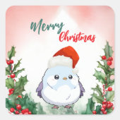 Schattigee Rode Vrolijke Kerstvogel Kerstfeest Vierkante Sticker (Voorkant)