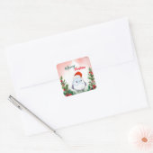 Schattigee Rode Vrolijke Kerstvogel Kerstfeest Vierkante Sticker (Envelop)
