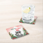 Schattigee Rode Vrolijke Kerstwasbeer Kerstfeest Kartonnen Onderzetters (Insitu)