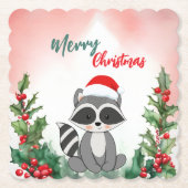 Schattigee Rode Vrolijke Kerstwasbeer Kerstfeest Kartonnen Onderzetters (Voorkant)