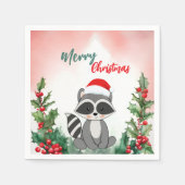 Schattigee Rode Vrolijke Kerstwasbeer Kerstfeest Servet (Voorkant)