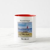 Schattigee rode vuurtoren, Manistique Michigan Tweekleurige Koffiemok (Center)