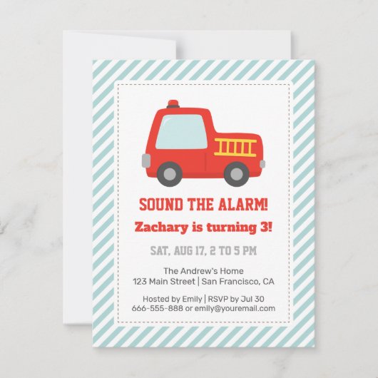 Schattigee rode vuurwagen, jongensverjaardagsfeest kaart (Voorkant)