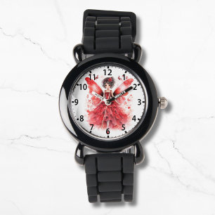 Schattigee rode Waterverf fee meisje Horloge