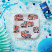 Schattigee Rode Waterverf Firetruck Engine Papieren Bordje (Feest)