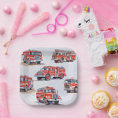 Schattigee Rode Waterverf Firetruck Engine Papieren Bordje (Feest)