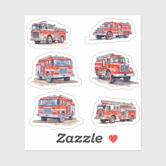 Schattigee Rode Waterverf Firetruck Motor pack Sticker (Vel)