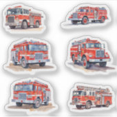 Schattigee Rode Waterverf Firetruck Motor pack Sticker (Voorkant)