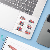 Schattigee Rode Waterverf Firetruck Motor pack Sticker (Laptop met iPhone)
