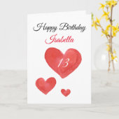 Schattigee Rode Waterverf Hart 13e Verjaardag Kaart (Gele Bloem)