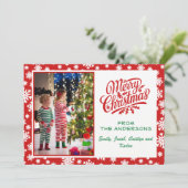 Schattigee Rode & Witte Sneeuwvlokken Vrolijke Ker Feestdagenkaart (Staand voorkant)