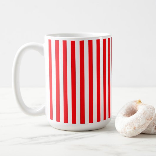 Schattigee rode witte strepen Grappige cafe mok (Met donut)