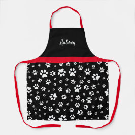 Schattigee rode zwart-witte pootafdruk gepersonali schort
