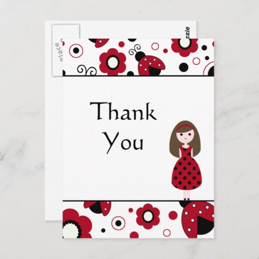 Schattigee rode zwarte dame bugs dank u briefkaart (Voorkant / Achterkant)