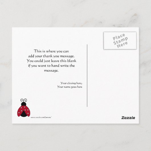 Schattigee rode zwarte dame bugs dank u briefkaart (Achterkant)