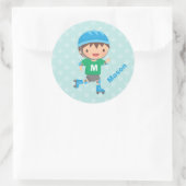 Schattigee Roller Skater Boy Gepersonaliseerde Sti Ronde Sticker (Tas)
