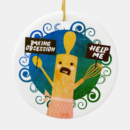 Schattigee Rolling Pin Baking Obsession Help Kerst Keramisch Ornament (Achterkant)