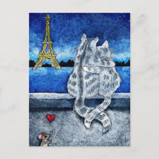 Schattigee romance Paris Cats Mouse hart briefkaar Briefkaart (Voorkant)