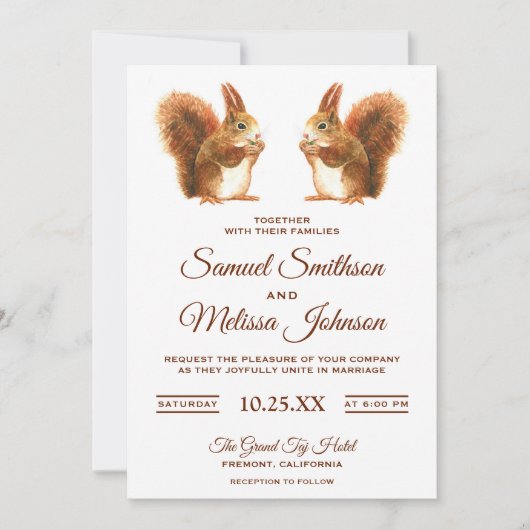 Schattigee romantische eekhoorns bruiloft uitnodig kaart (Voorkant)