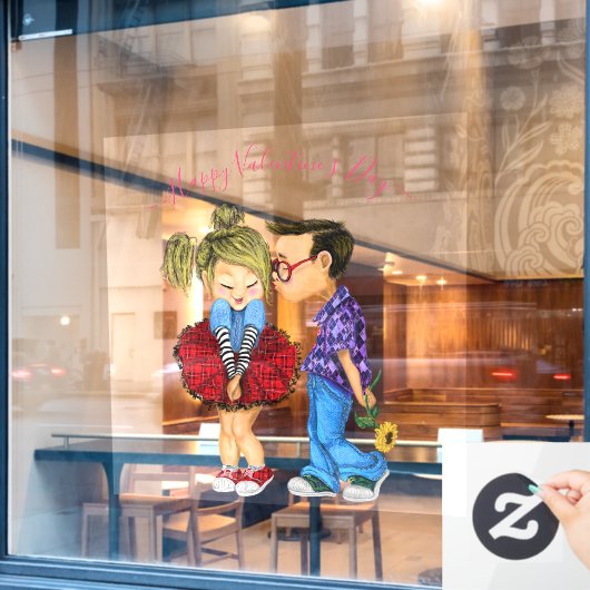 Schattigee Romantische Paar Valentijnsdag Window C Raamsticker (Cafe Raam)