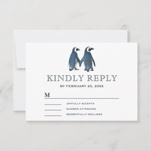 Schattigee Romantische Pinguïn Pinguïn RSVP (Voorkant)
