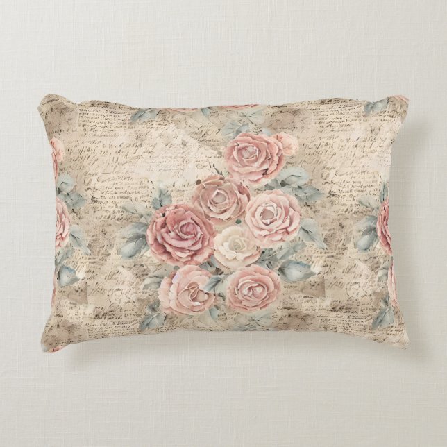 Schattigee romantische roze roos  kunstwerk achter accent kussen (Voorkant)