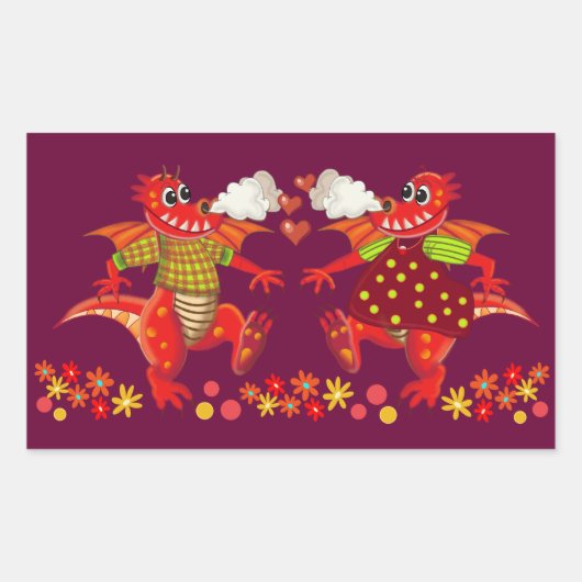 Schattigee romantische sticker met dagons in liefd (Voorkant)