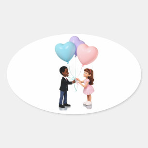 Schattigee romantische stripfiguren ovale sticker