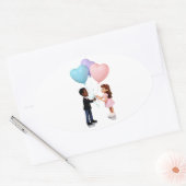 Schattigee romantische stripfiguren ovale sticker (Envelop)