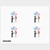 Schattigee romantische stripfiguren ovale sticker (Vel)