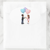 Schattigee romantische stripfiguren ovale sticker (Tas)