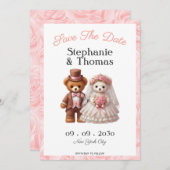 Schattigee romantische teddybeer bruidegom en brui save the date (Voorkant / Achterkant)