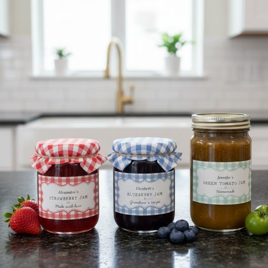 Schattigee  Rood Blauw Groene Gingham Jar Labels
