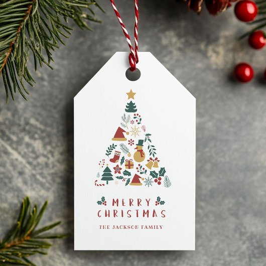 Schattigee rood/groene Waterverf kerstboom Cadeaulabel