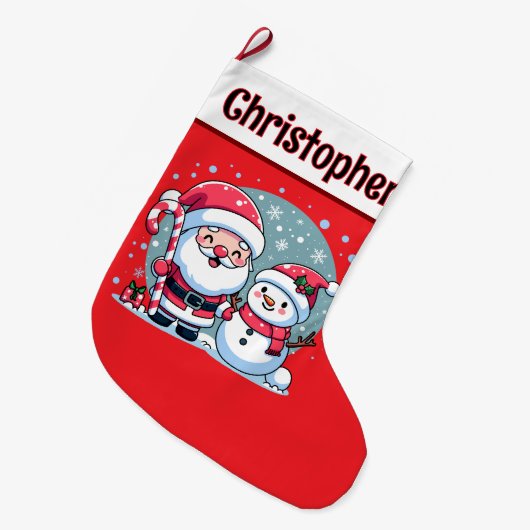 Schattigee rood-witte kerstman en sneeuwman grote kerstsok (Voorkant (Hangend))