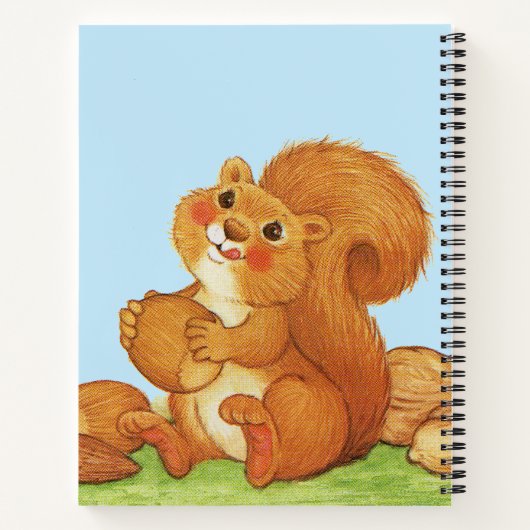 Schattigee roodbruine eekhoorn in grasnoten eikels notitieboek (Achterkant)