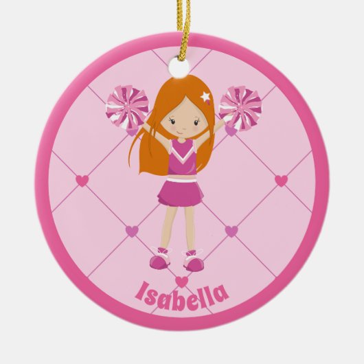 Schattigee roodharige cheerleader roze aangepaste  keramisch ornament (Voorkant)
