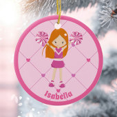 Schattigee roodharige cheerleader roze aangepaste  keramisch ornament