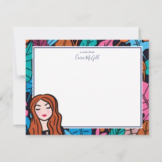 Schattigee roodharige lichte huidtint briefpapier notitiekaartje (Voorkant)