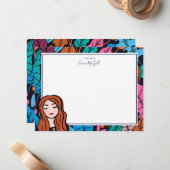 Schattigee roodharige lichte huidtint briefpapier notitiekaartje (Voorkant / Achterkant in situ)