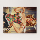 Schattigee roodharige pin-up meisje met hond legpuzzel (Horizontaal)