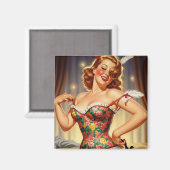 Schattigee roodharige pin-up meisje met hond magneet (Voorkant / Achterkant)