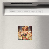 Schattigee roodharige pin-up meisje met hond magneet (Insitu (Vaatwasser))